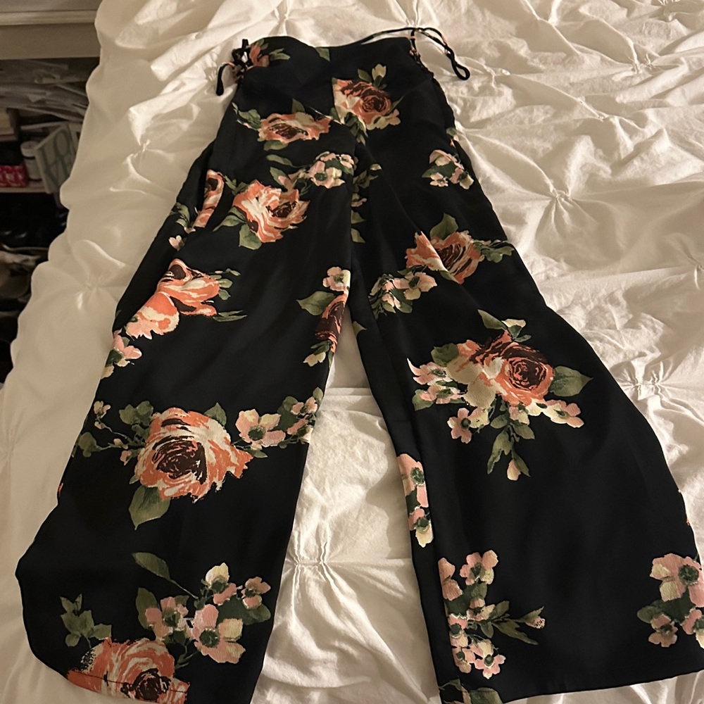 Band of Gypsies Black Floral Wide Leg Pants
